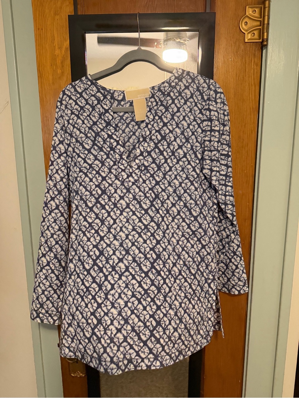 MICHAEL Michael Kors Navy and White Printed Long-Sleeve Tunic